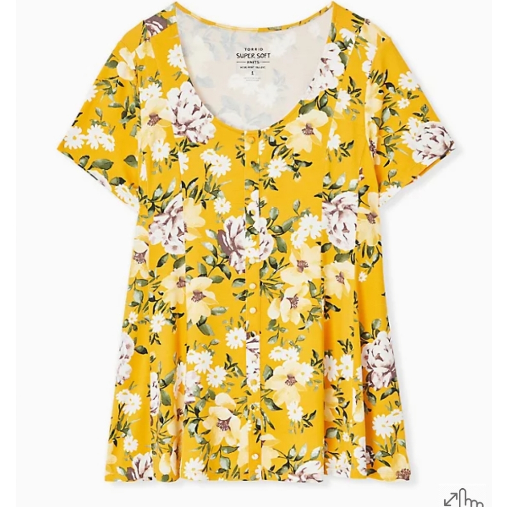 Torrid Yellow Floral Flare Top. Size 2